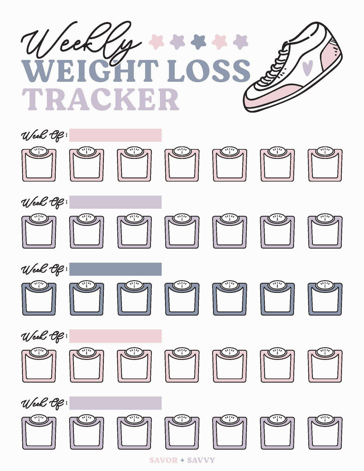Free Weight Loss Tracker Printable - Savor + Savvy throughout Free Printable Weight Loss Tracker Chart