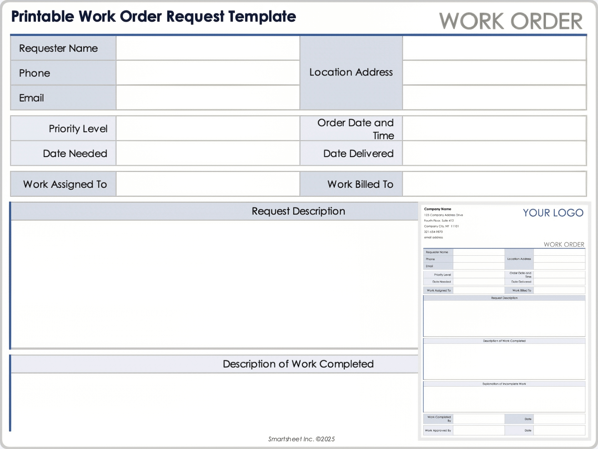 Free Work Order Forms &amp; Templates: All Formats, Editable in Free Printable Work Order Template