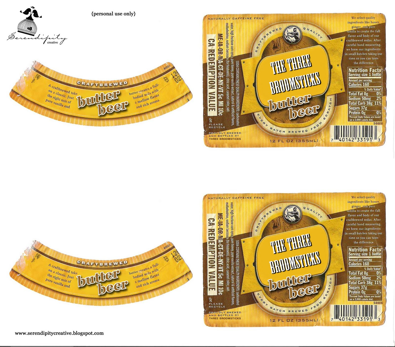 Freebie} Harry Potter Butterbeer Labels + Recipe — Serendipity Soiree intended for Free Printable Butterbeer Labels