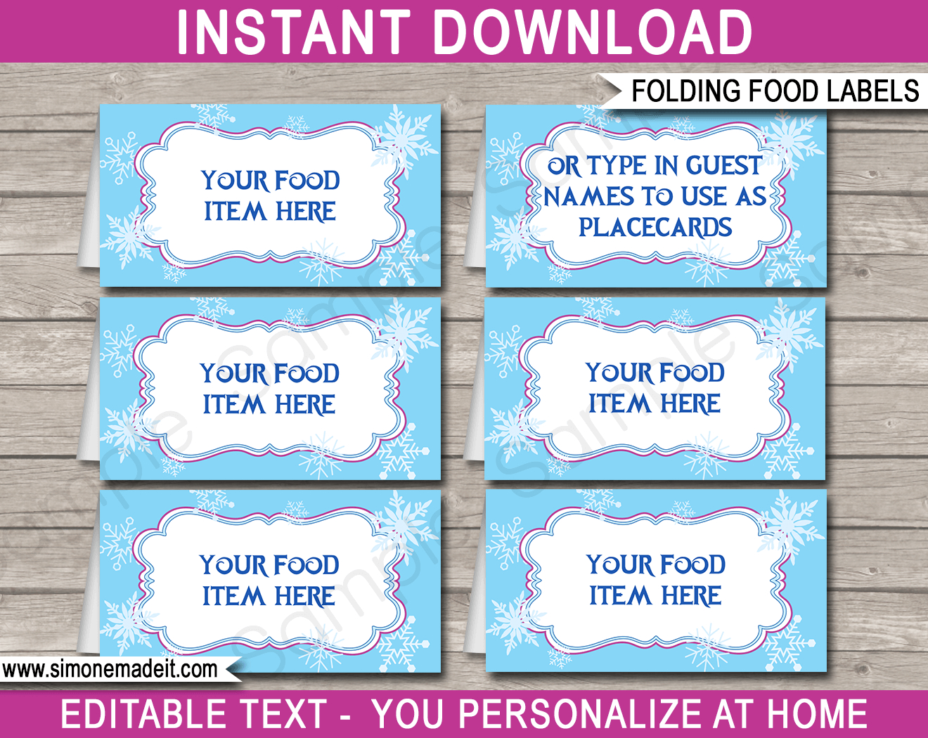 Frozen Party Food Labels Template within Free Printable Food Tent Cards