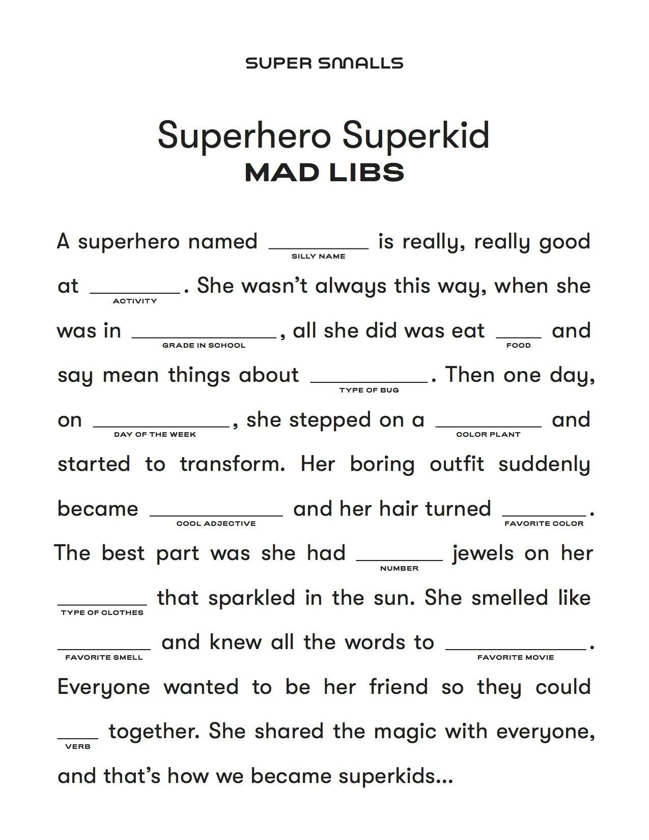 Fun Indoor Activities For Kids | Super Smalls - Worksheets Library regarding Free Printable Mad Libs For Middle School Students