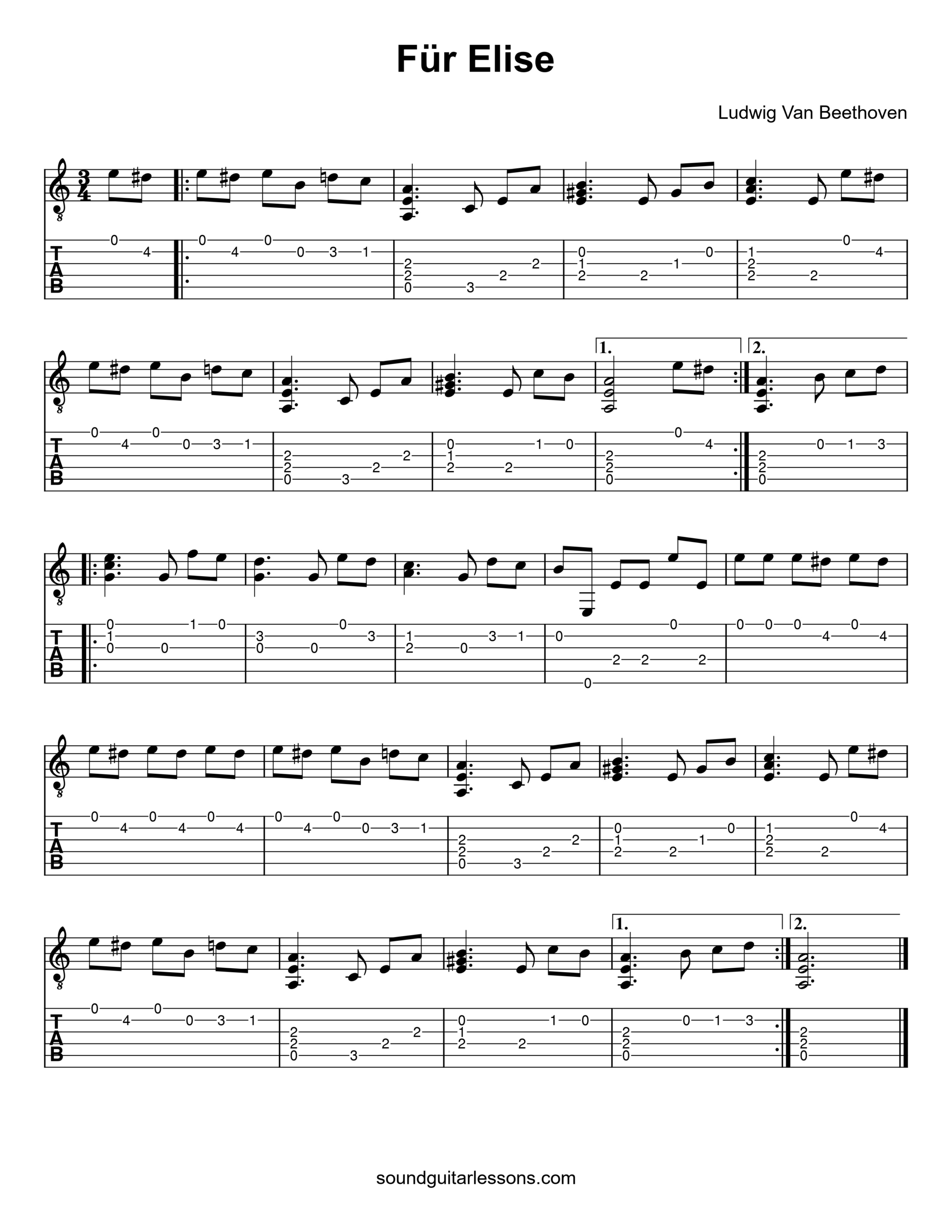 Fur Elise Guitar Tab | Easy &amp;amp; Free Sheet Music | Full Tutorial pertaining to Free Guitar Sheet Music For Popular Songs Printable