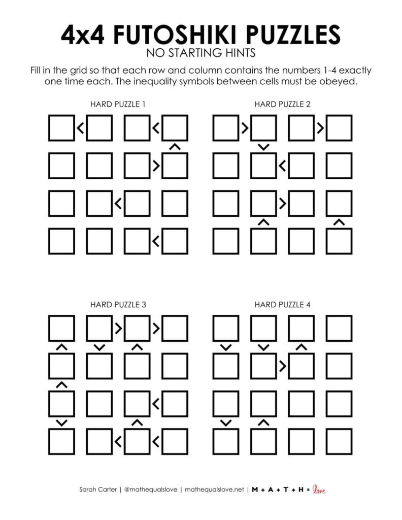 Futoshiki 4X4 Puzzles (Free Printable Pdfs) throughout Free Printable Futoshiki Puzzles