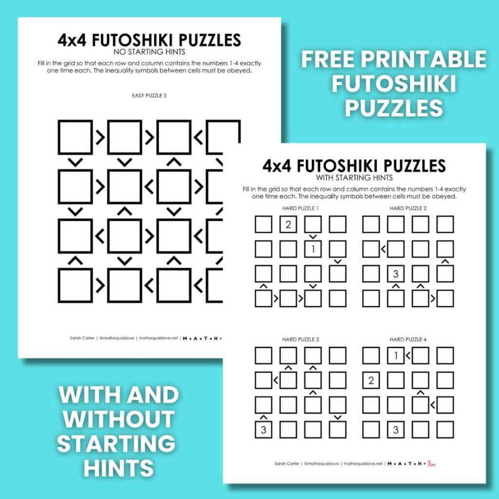 Futoshiki 4X4 Puzzles (Free Printable Pdfs) with Free Printable Futoshiki Puzzles