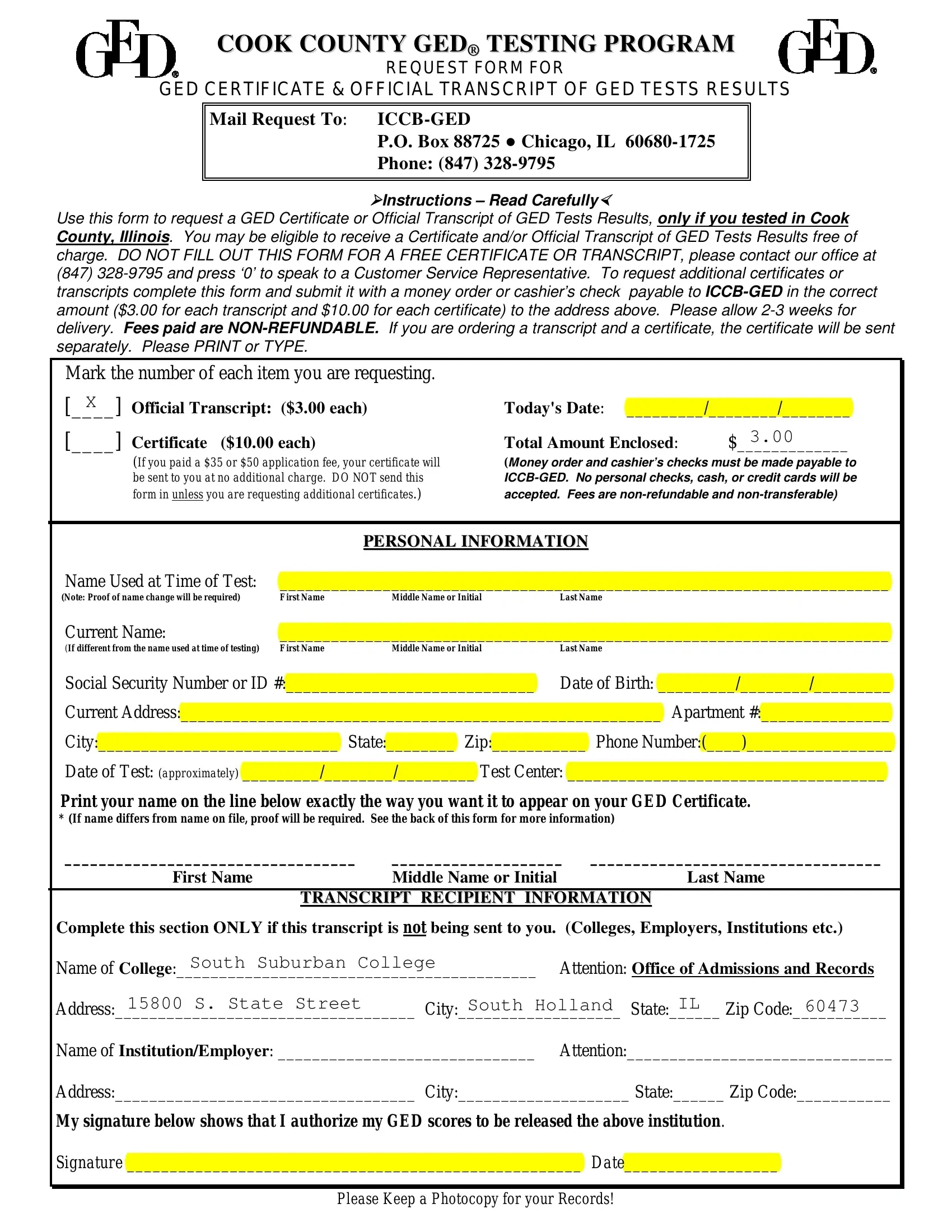 Ged Illinois Printable Form ≡ Fill Out Printable Pdf Forms Online within Free Printable Ged Transcripts