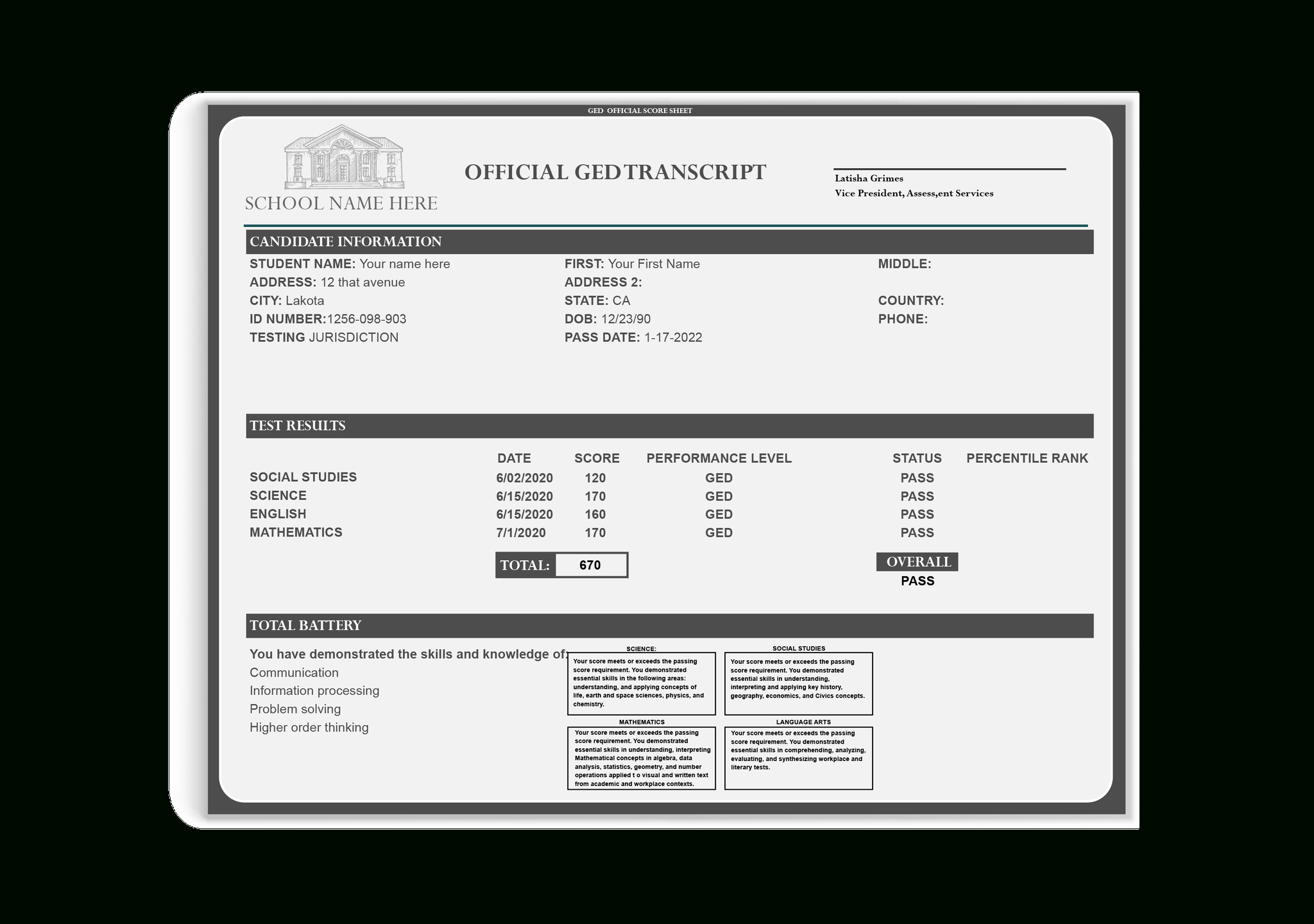 Ged Transcripts - Custom Design Made For You! for Free Printable Ged Transcripts