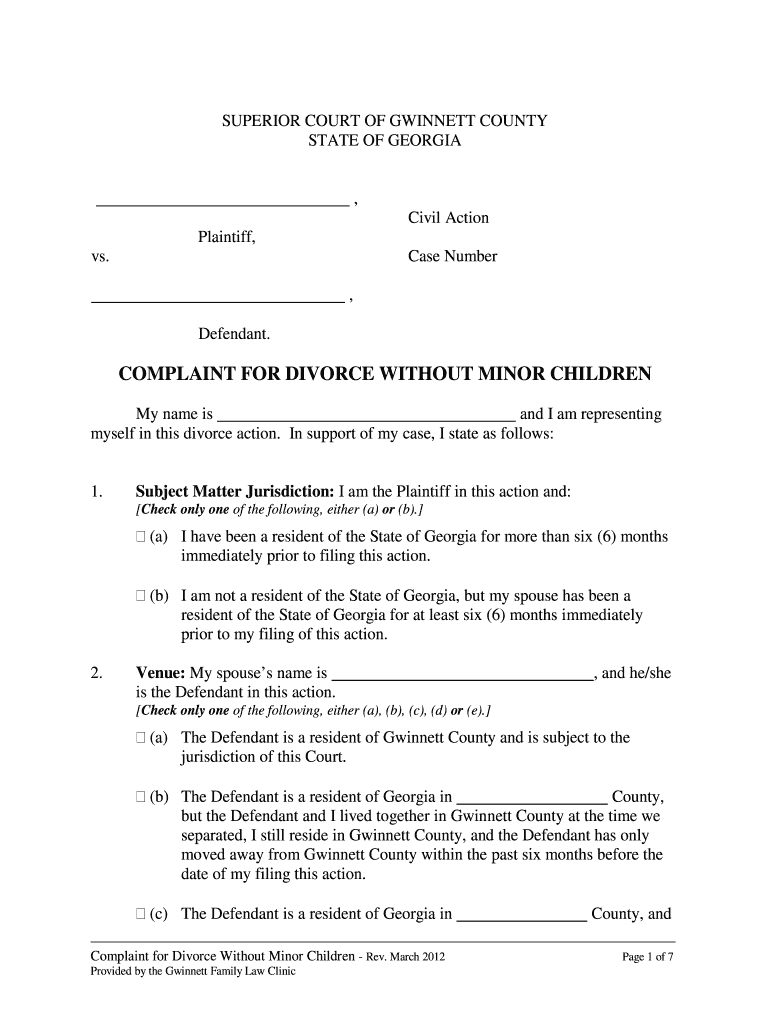 Georgia Uncontested Divorce Forms With Minor Child Pdf: Fill Out with regard to Free Printable Uncontested Divorce Forms Georgia