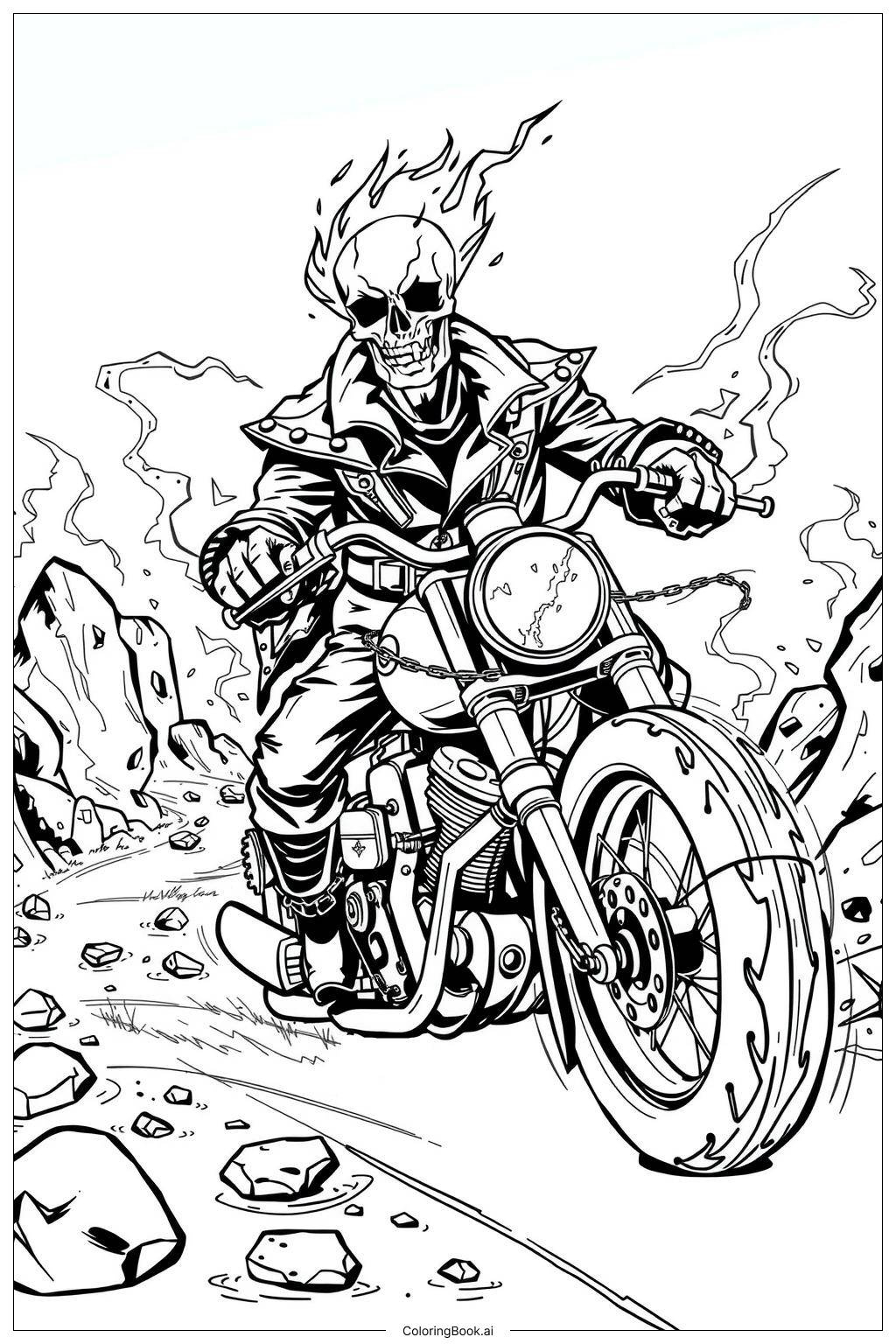 Ghost Rider On A Flaming Motorcycle -2 Coloring Page (Free Pdf&Png intended for Free Printable Ghost Rider Coloring Pages