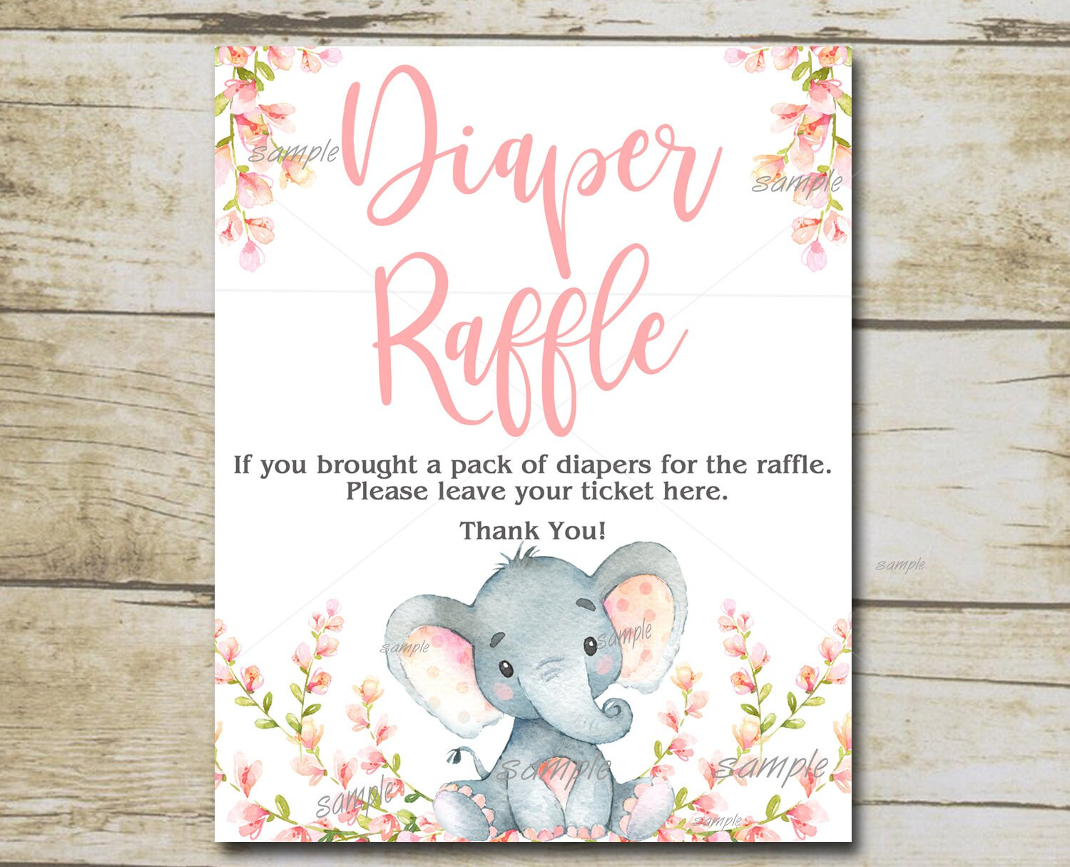 Girl Elephant Diaper Raffle Sign, Printable Pink Elephant Baby with Free Printable Diaper Raffle Tickets Elephant