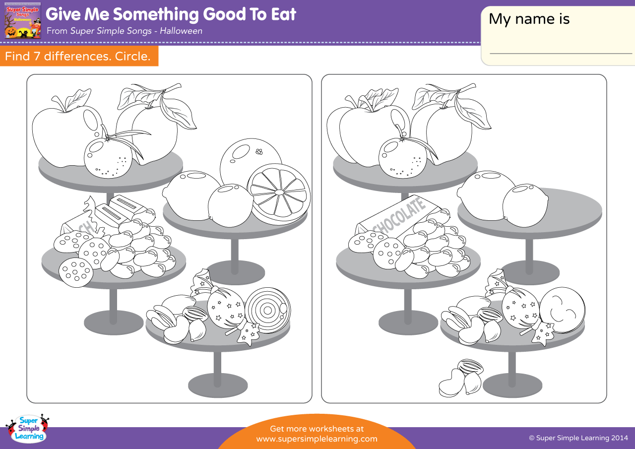 Give Me Something Good To Eat Worksheet - Find The Differences throughout Free Printable Spot The Difference Worksheets