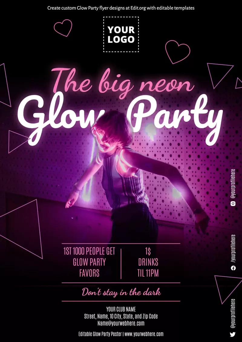 Glow Party Flyer Templates To Customize with regard to Free Printable Glow In The Dark Birthday Party Invitations