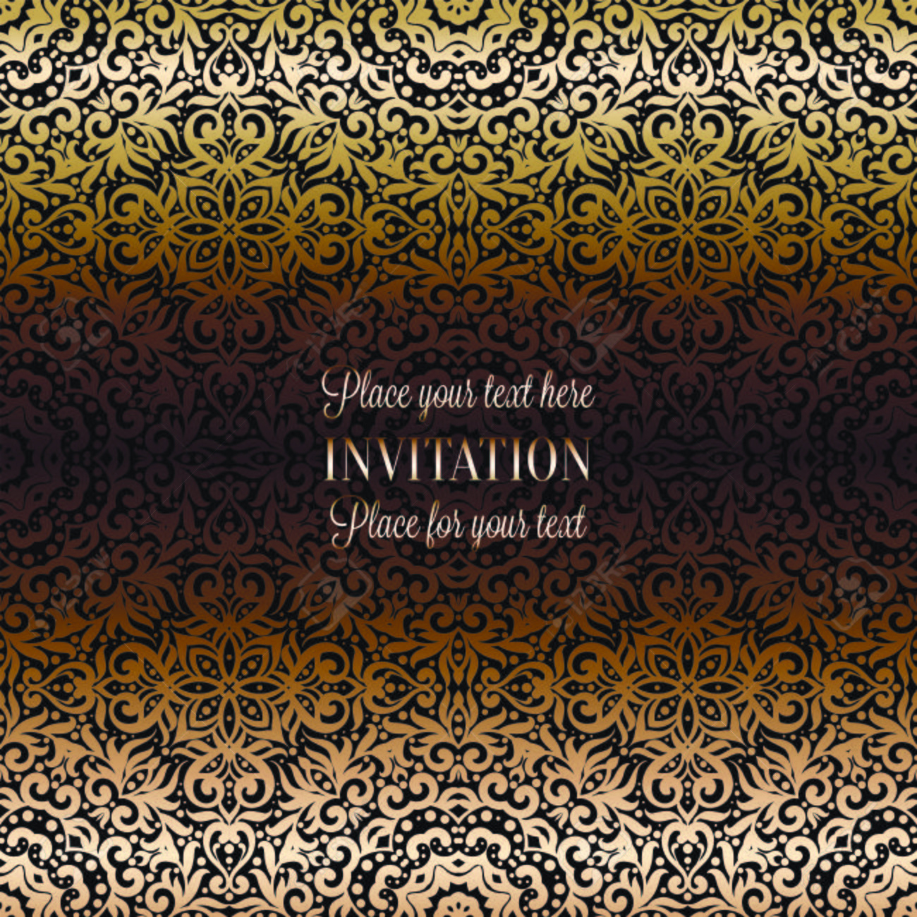 Gold Wedding Invitation Card Template Design With Damask Pattern with Free Printable Damask Place Cards