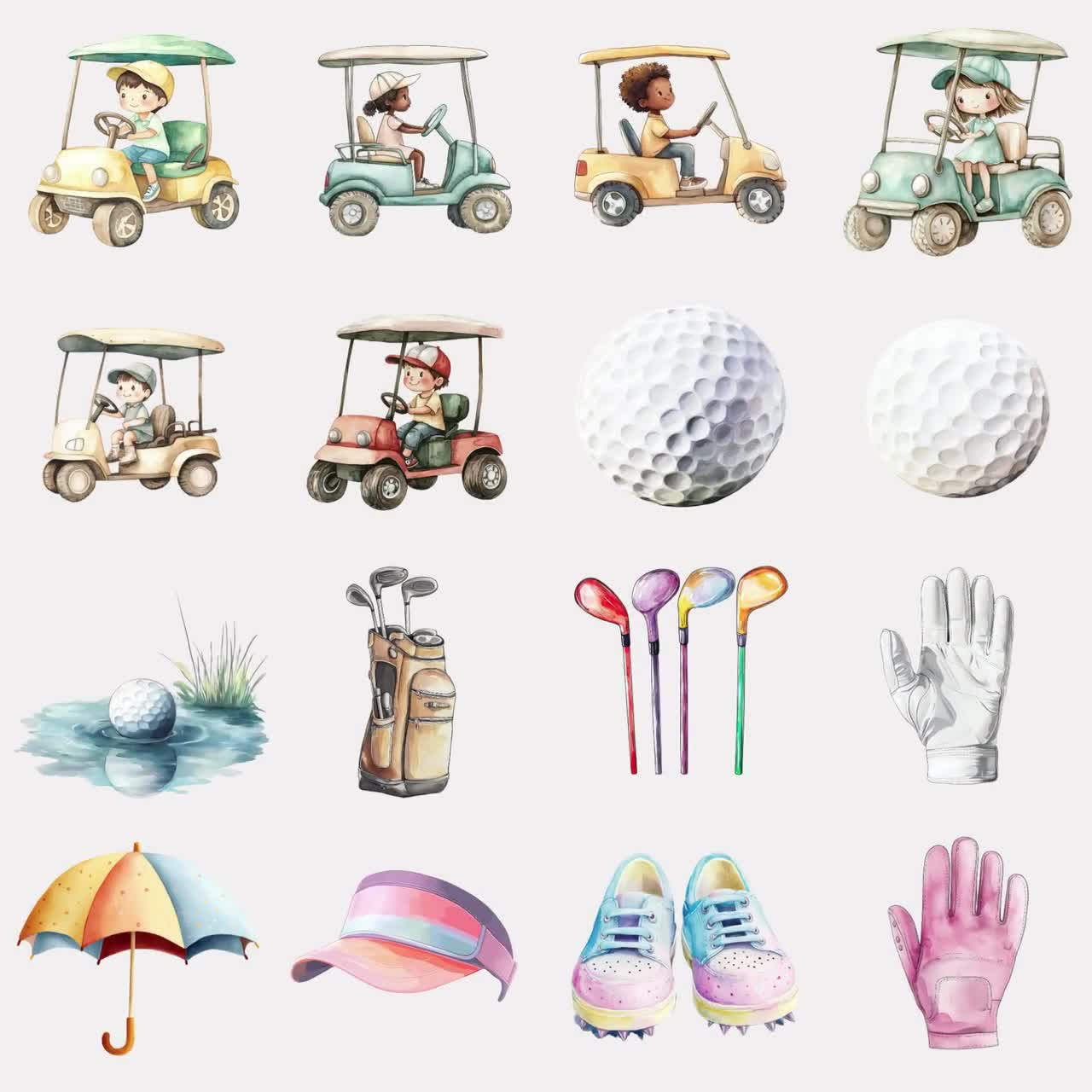 Golf Master Clipart, Instant Download, Watercolor Kids Golfers, Golf Carts,  Balls, Clubs, Course Images, Scrapbooking, Crafts, Party Decor pertaining to Free Printable Golf Stationary