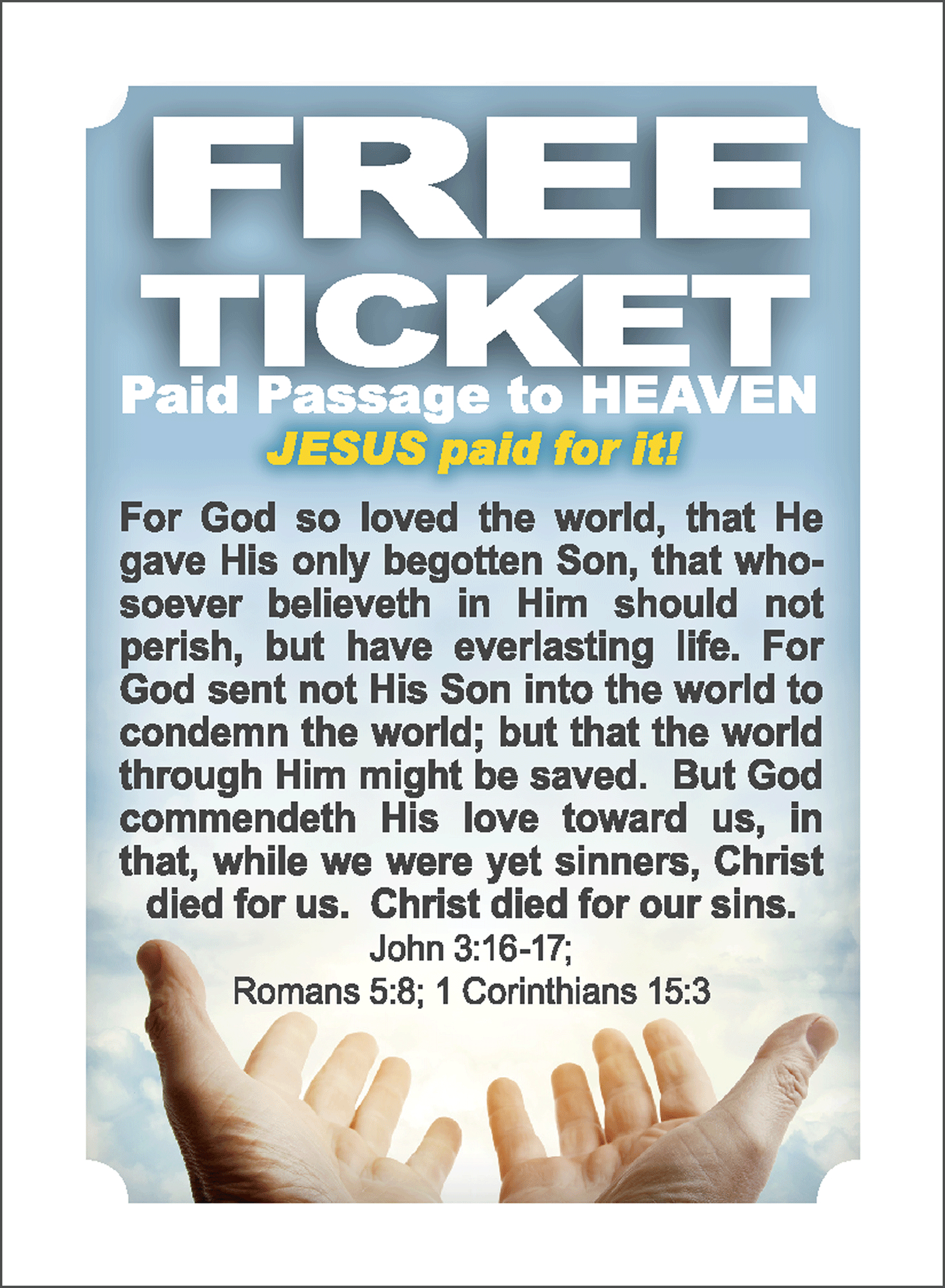 Gospel Tract, Free Ticket: Hot Ticket, Laminated Gospel Tract Card within Free Printable Tracts For Evangelism