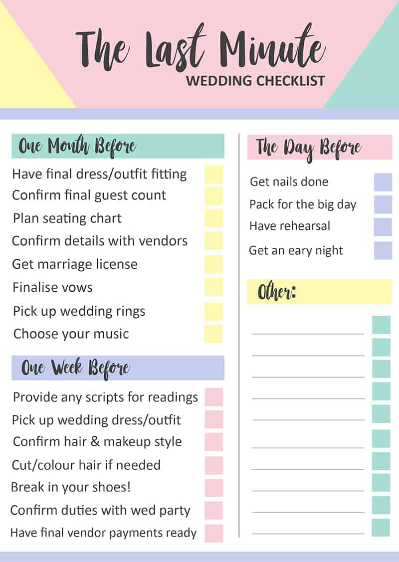 Grab This Free Printable Last Minute Wedding Checklist | Bespoke pertaining to Free Printable Wedding Checklist