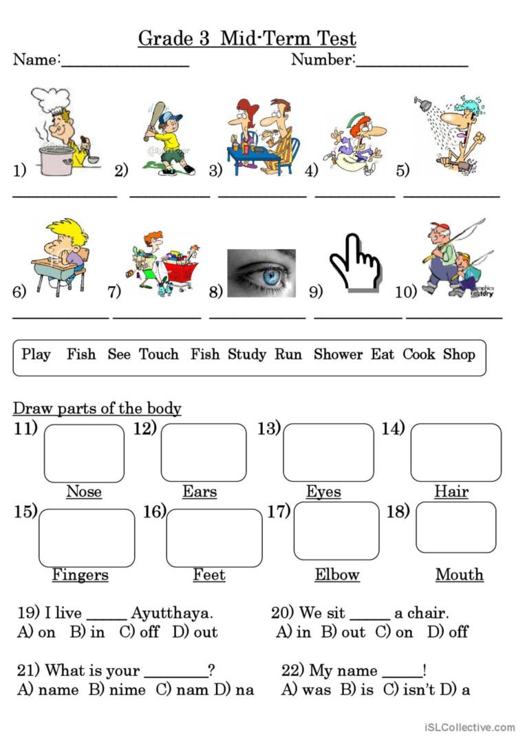 Grade 3 Test: English Esl Worksheets Pdf & Doc intended for Free Esl Assessment Test Printable