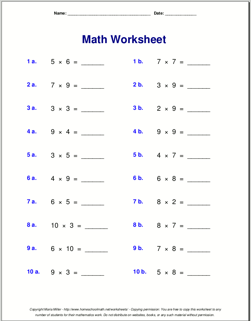 Grade 4 Multiplication Worksheets with regard to Free Printable Multiplication Worksheets For 4Th Grade