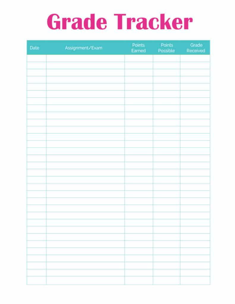 Grade Tracker Printable pertaining to Free Printable Grade Sheet
