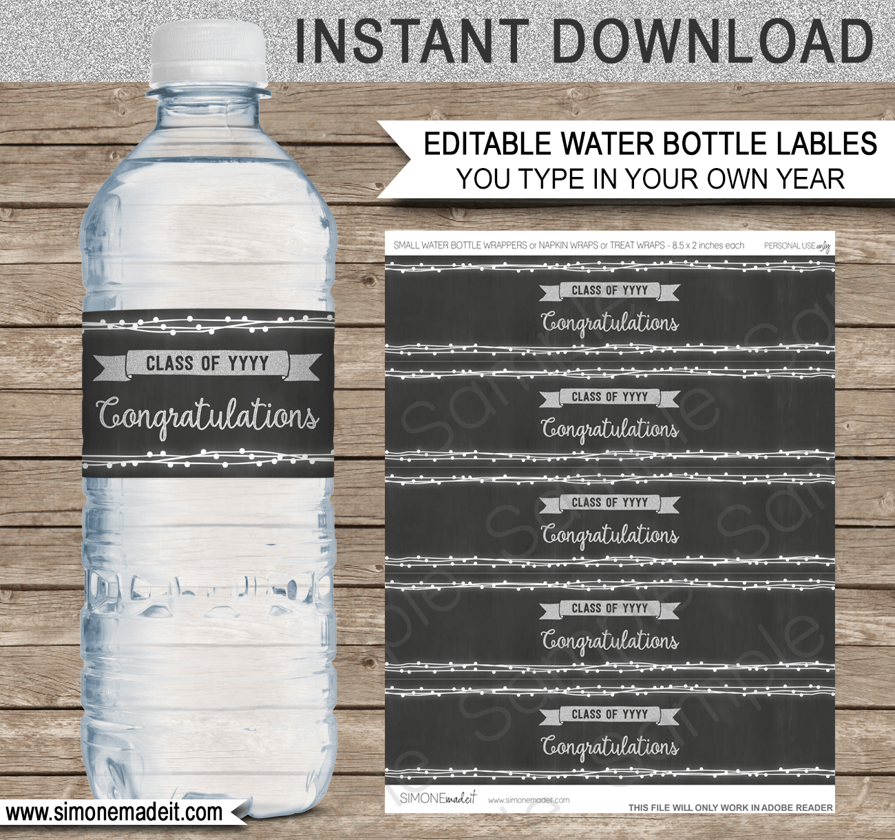 Graduation Party Water Bottle Labels Template - Silver throughout Free Printable Water Bottle Labels Graduation