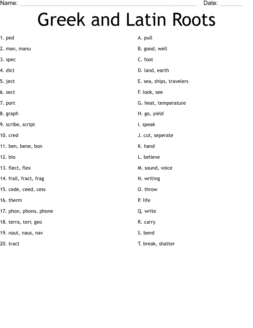 Greek And Latin Roots Worksheet - Wordmint with Free Printable Greek And Latin Roots