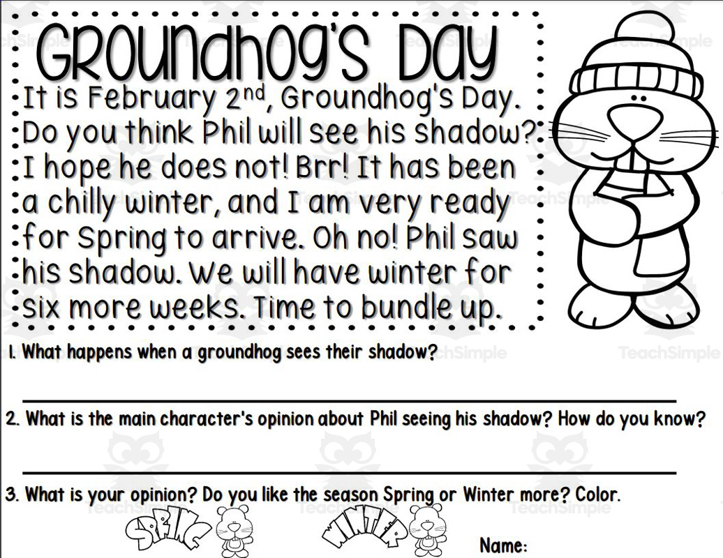 Groundhogs Day Reading Comprehension - Worksheets Library with regard to Free Printable Groundhog Day Reading Comprehension Worksheets