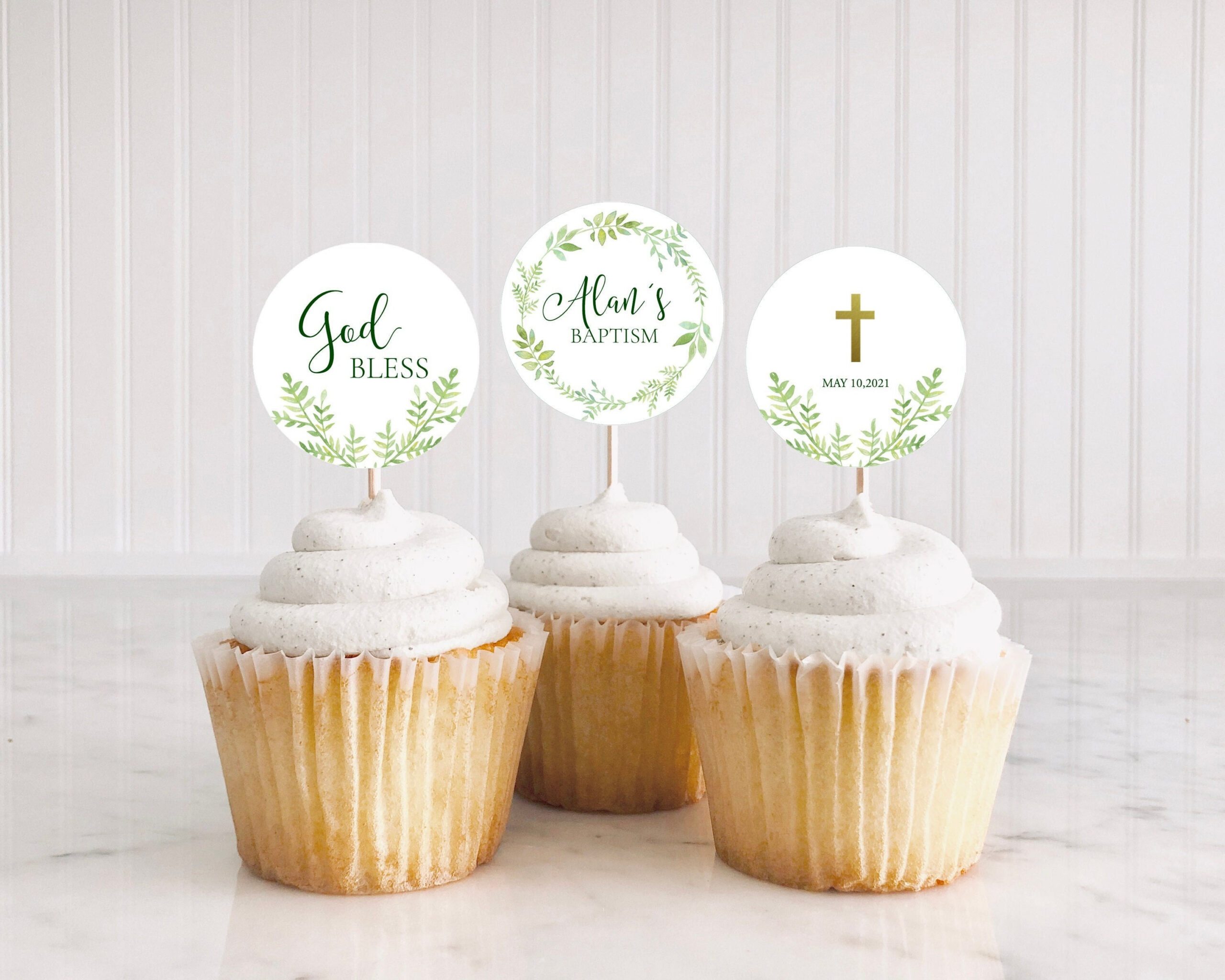 GrĂ¼ne Tauf Cupcake Toppers Druckbar, God Bless Taufstecker with Baptism Cupcake Toppers Printable Free