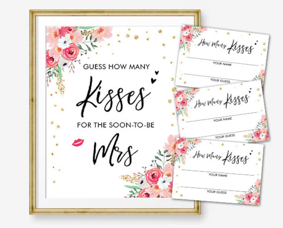 Guess How Many Kisses Bridal Shower Game Wedding Shower Activity with regard to How Many Kisses Game Free Printable