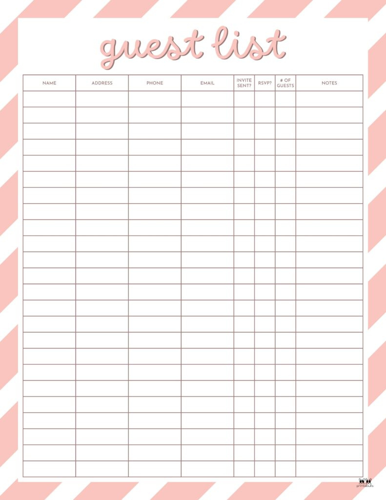 Guest List Templates - 12 Free Printables | Printabulls regarding Free Printable Birthday Guest List