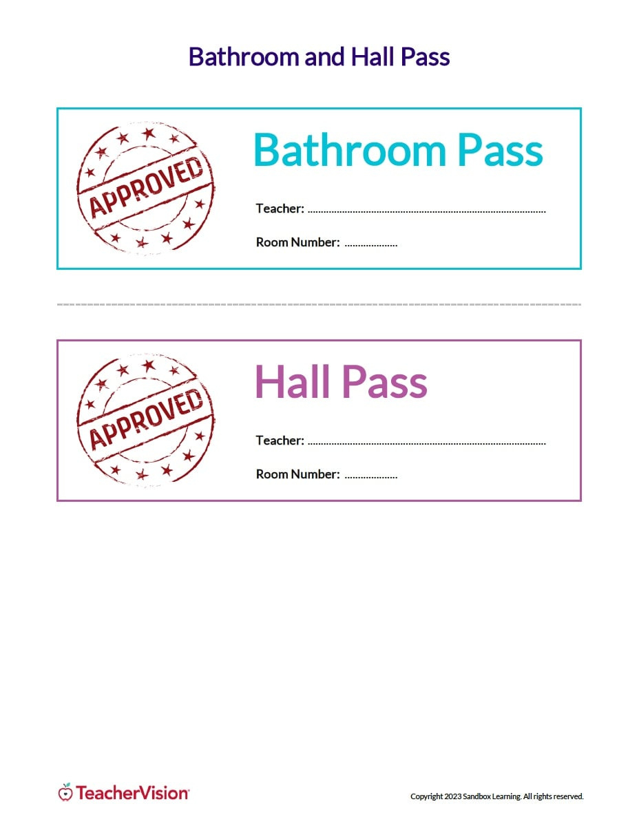 Hall Passes For Students - Teachervision with regard to Free Printable Hall Pass Template