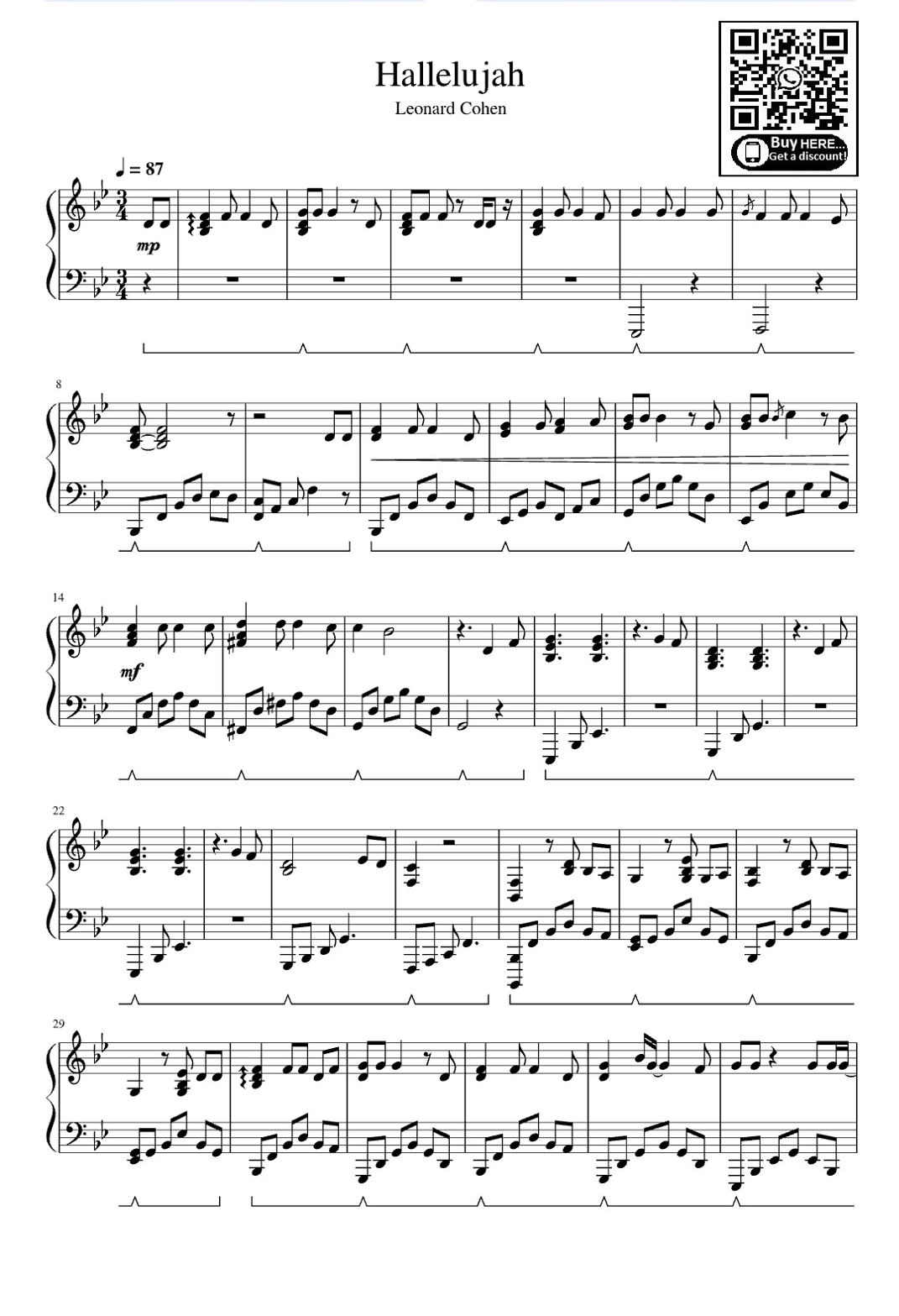 Hallelujah (Arr. Eduardo)Leonard Cohen Easy Piano Digital Sheet Music pertaining to Free Printable Piano Sheet Music For Hallelujah By Leonard Cohen