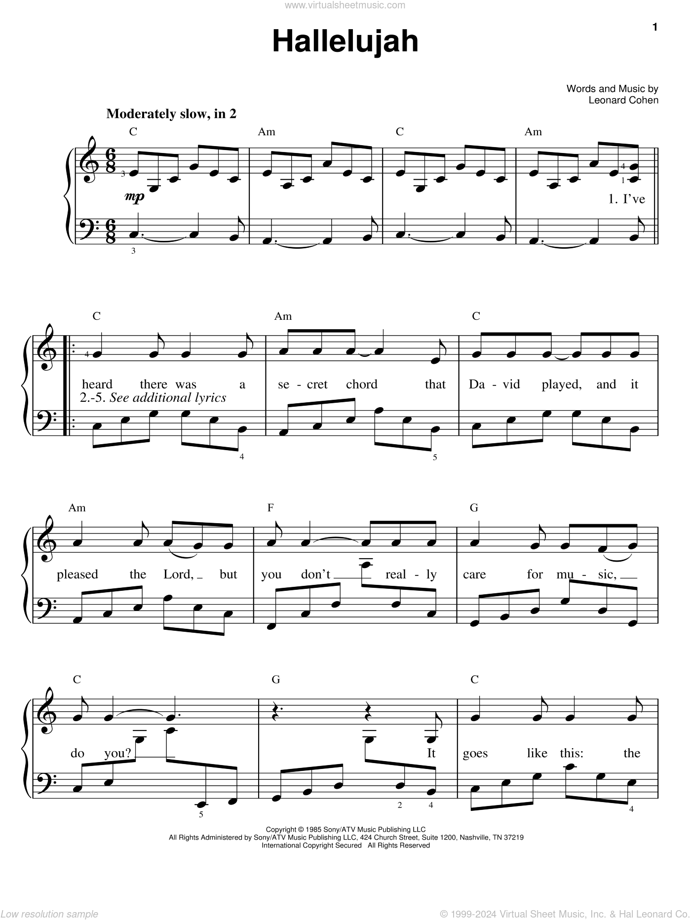 Hallelujah, (Easy) Sheet Music For Piano Solo (Pdf-Interactive) with Free Printable Sheet Music For Voice And Piano