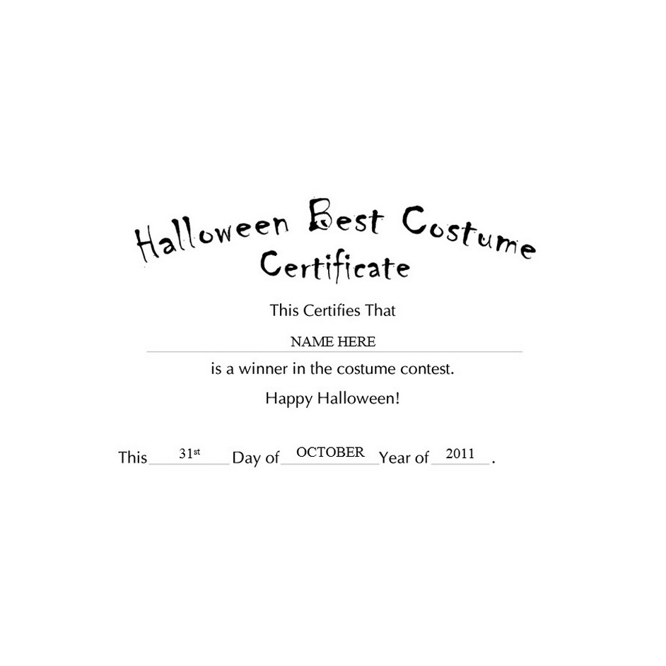 Halloween Best Costume Certificate Template | Theroyalstore in Best Costume Certificate Printable Free