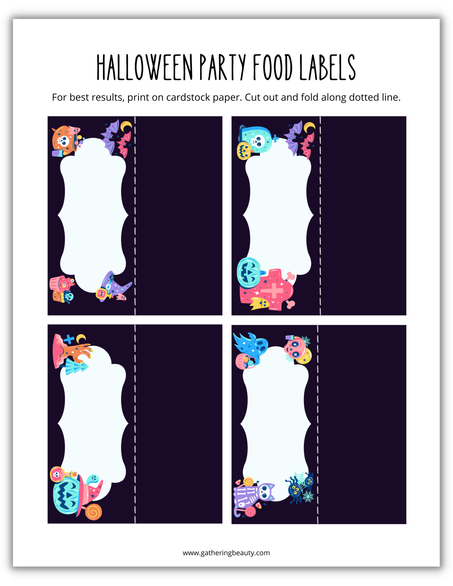 Halloween Food Tent Cards - Free Printable — Gathering Beauty within Free Printable Halloween Place Cards