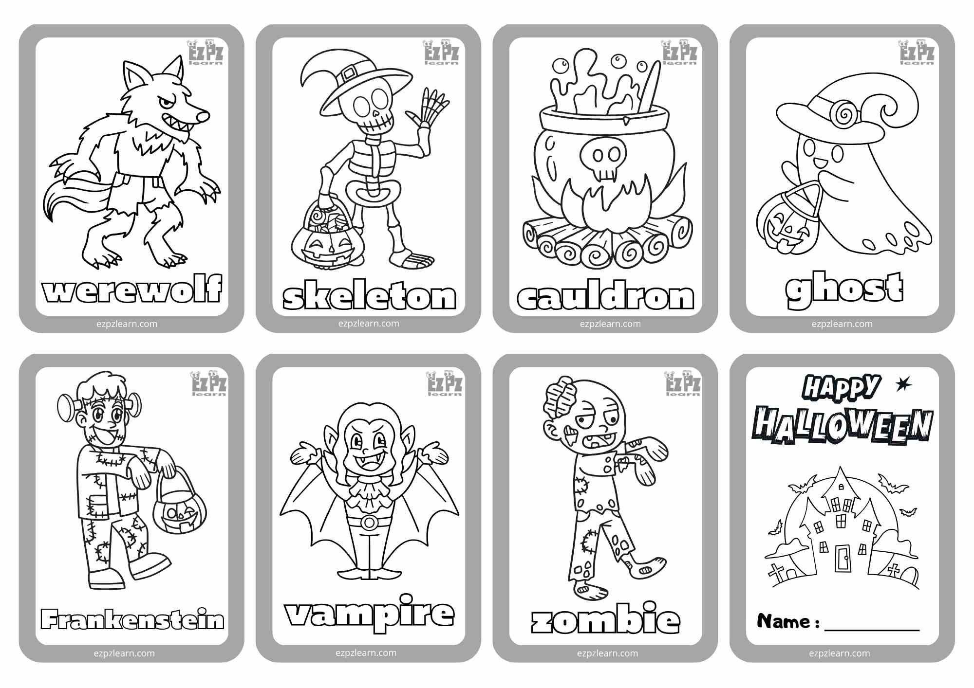 Halloween Mini Cards For Coloring Set 3 Free Pdf Printable pertaining to Printable Halloween Cards To Color For Free