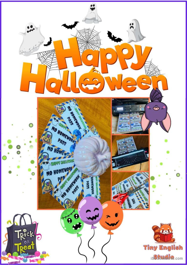 Halloween No Homework Passes - Freeb…: English Esl Worksheets Pdf in Free Printable Halloween Homework Pass