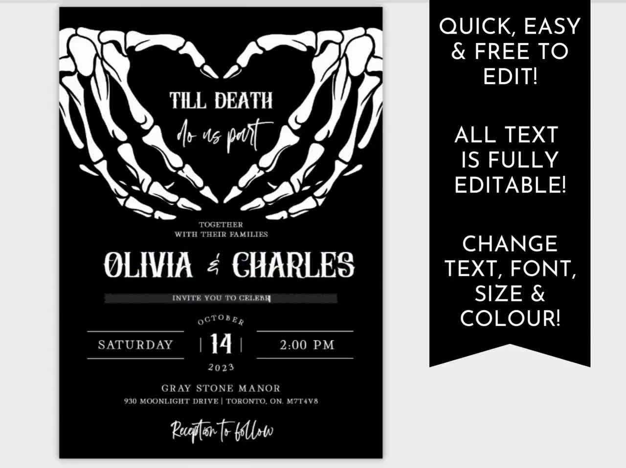 Halloween Wedding Save The Date, Gothic Save The Date Invitation Template,  Editable Spooky Save The Dates Card, Till Death Do Us Part Invite intended for Free Printable Halloween Wedding Invitations