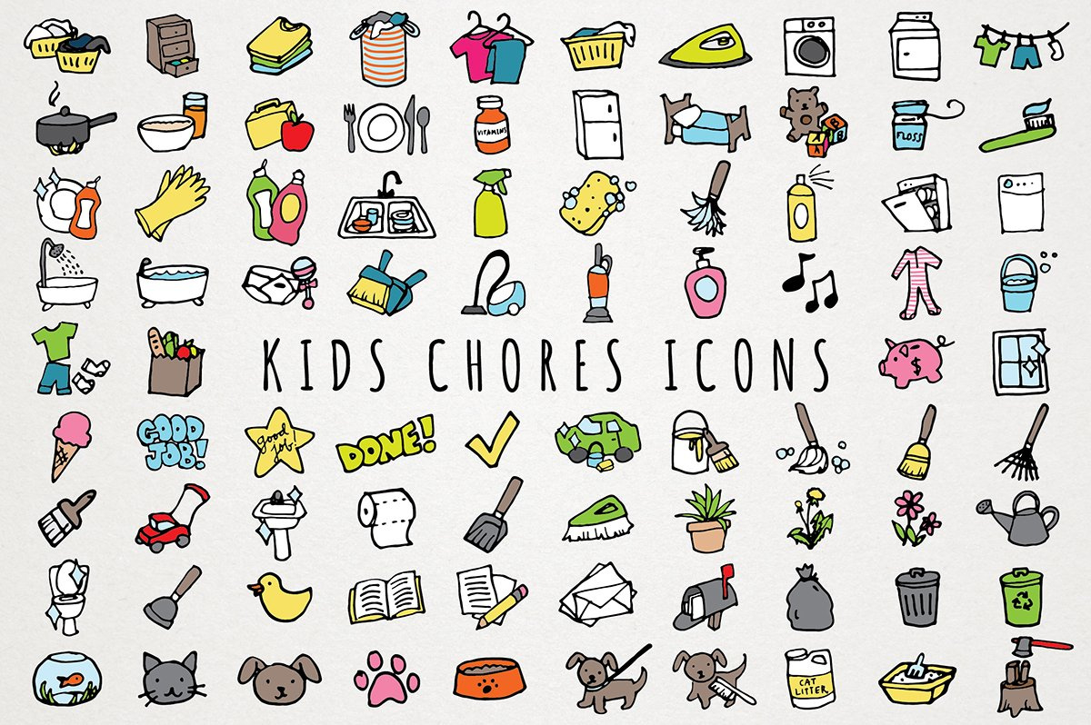 Hand-Drawn Kids Chores Icons – Free Design Resources within Free Printable Icons