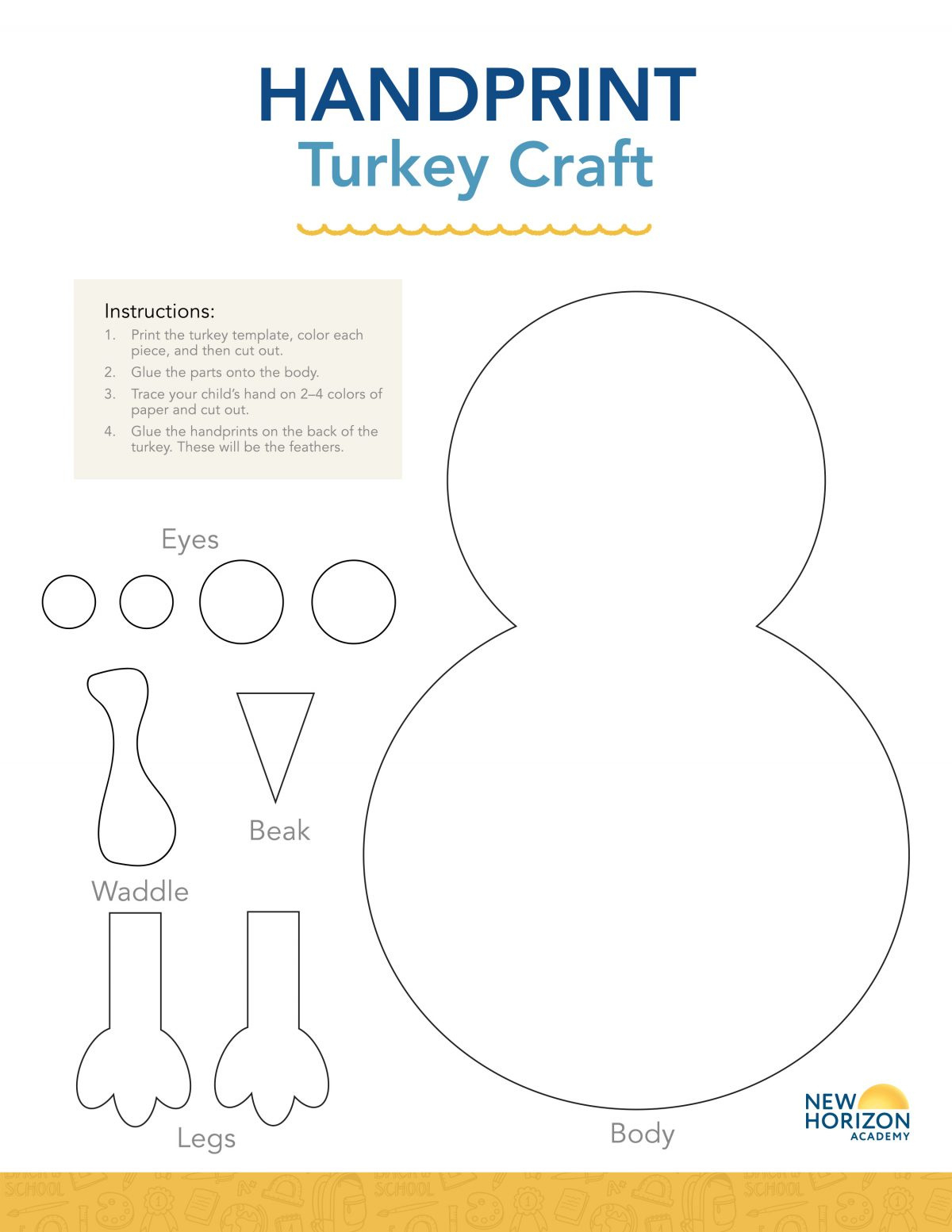 Handprint Turkey Craft - New Horizon Academy throughout Free Printable Turkey Craft