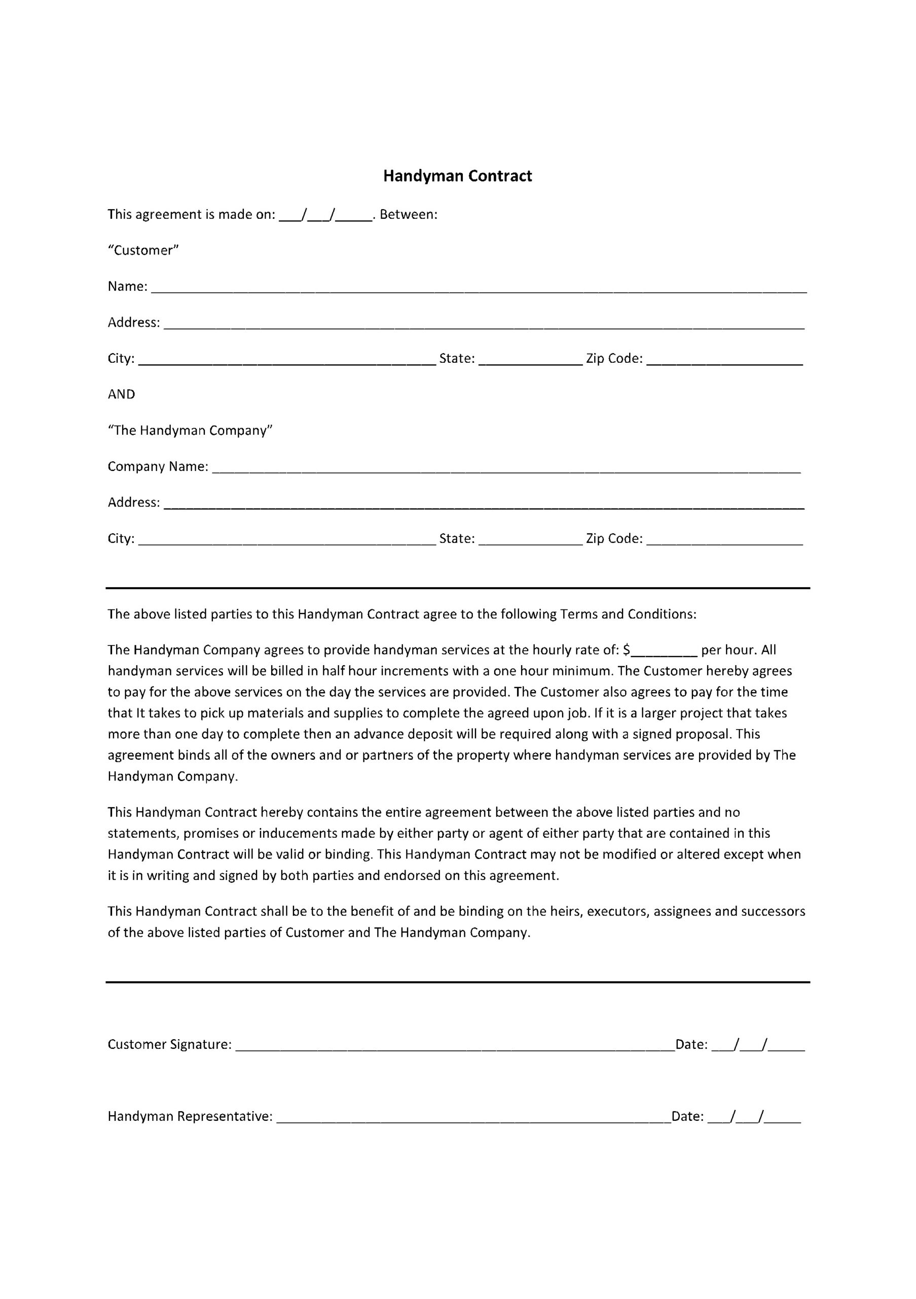 Handyman Contract Template | Get Free Sample | Cocosign in Free Printable Handyman Contracts