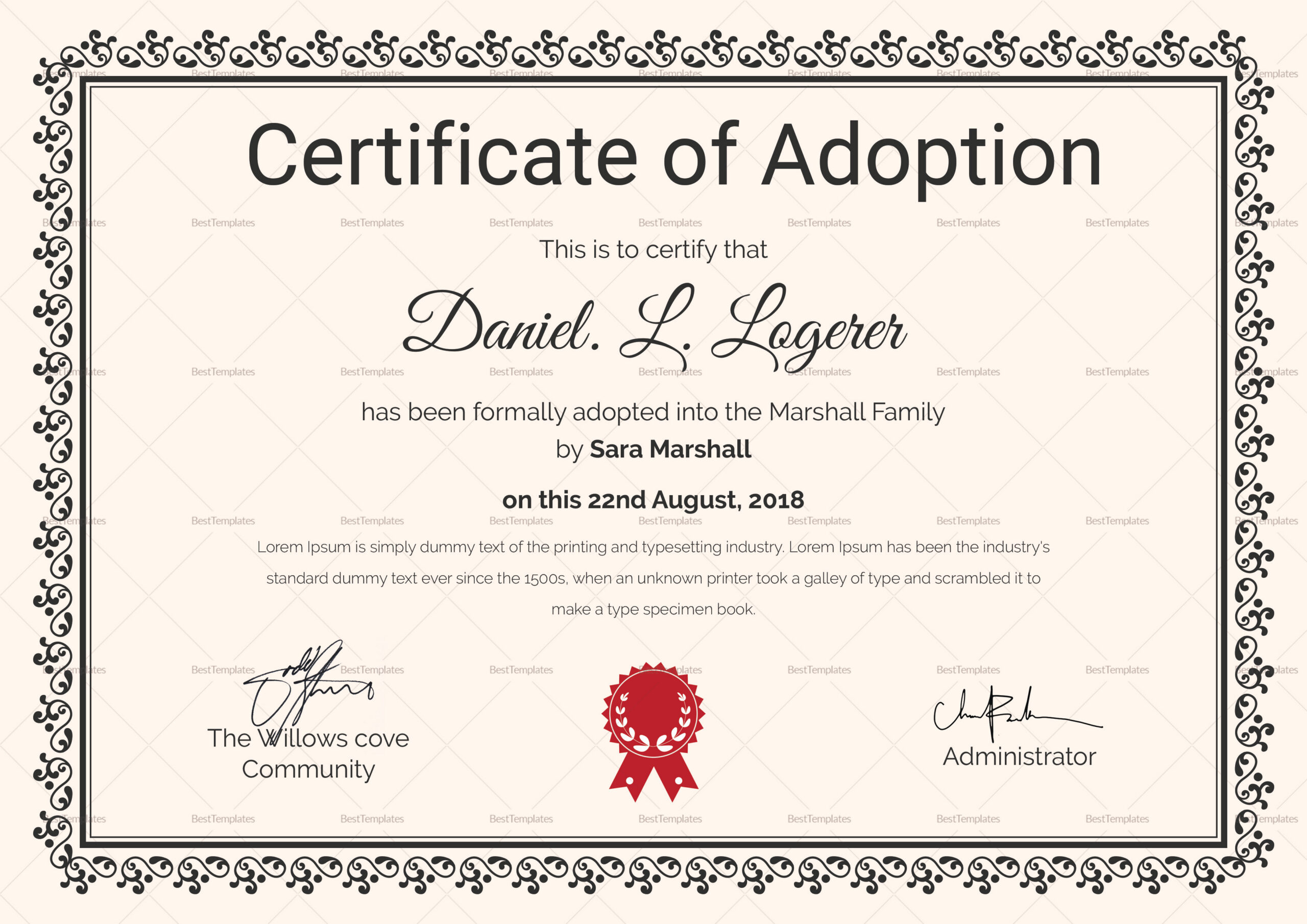 Happy Adoption Certificate Design Template In Psd, Word throughout Free Printable Adoption Certificate