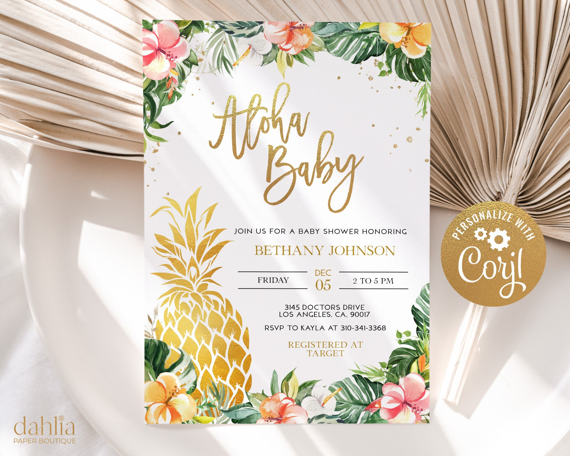 Hawaiian Pineapple Baby Shower Invitation, Editable Luau Party with Free Printable Luau Baby Shower Invitations