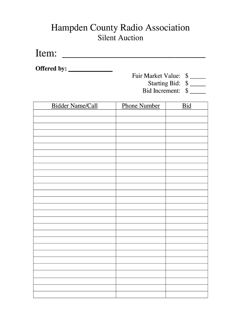 Hcra Silent Auction Form - Fill Online, Printable, Fillable, Blank with regard to Free Printable Silent Auction Bid Sheets