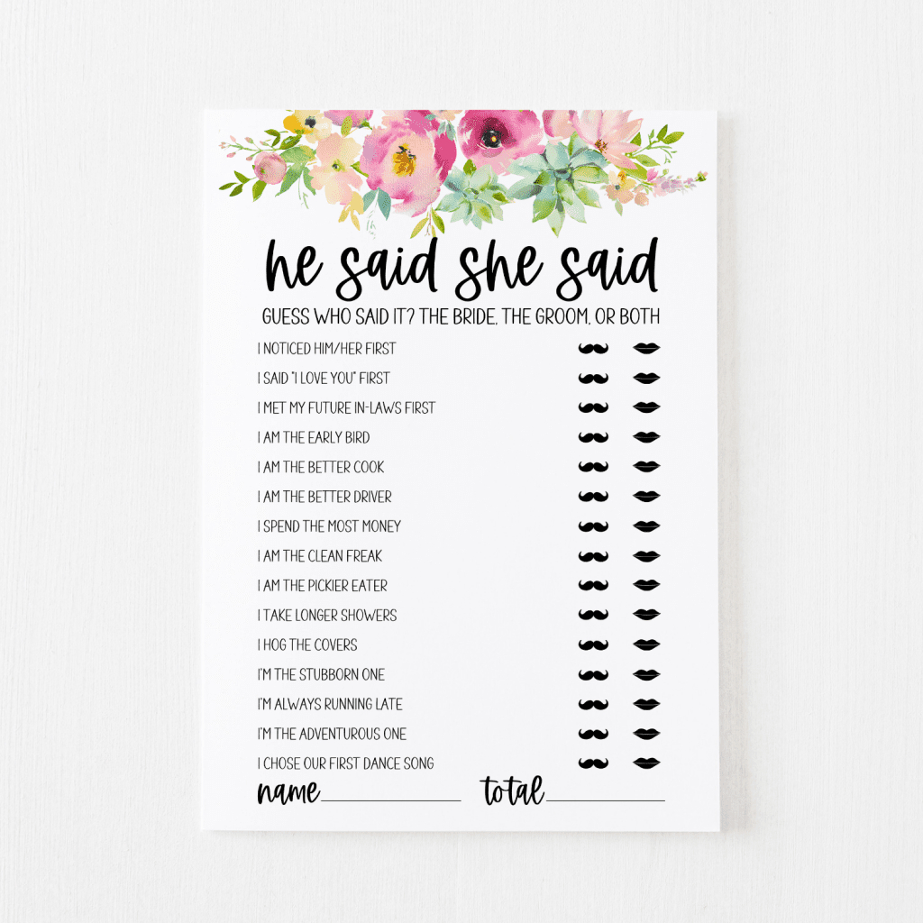 He Said She Said Bridal Shower Game Free Printable | Modern Moh with regard to He Said She Said Game Free Printable