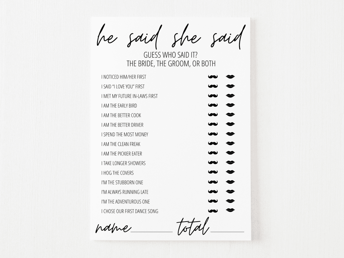 He Said She Said Bridal Shower Game Free Printable | Modern Moh with regard to He Said She Said Game Free Printable