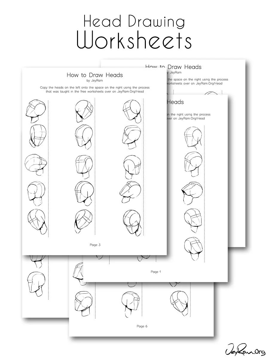 Head Drawing Practice From Any Angle Practice Worksheets (Printable Pdf) -  Jeyram Drawing Tutorials for Free Printable Drawing Worksheets