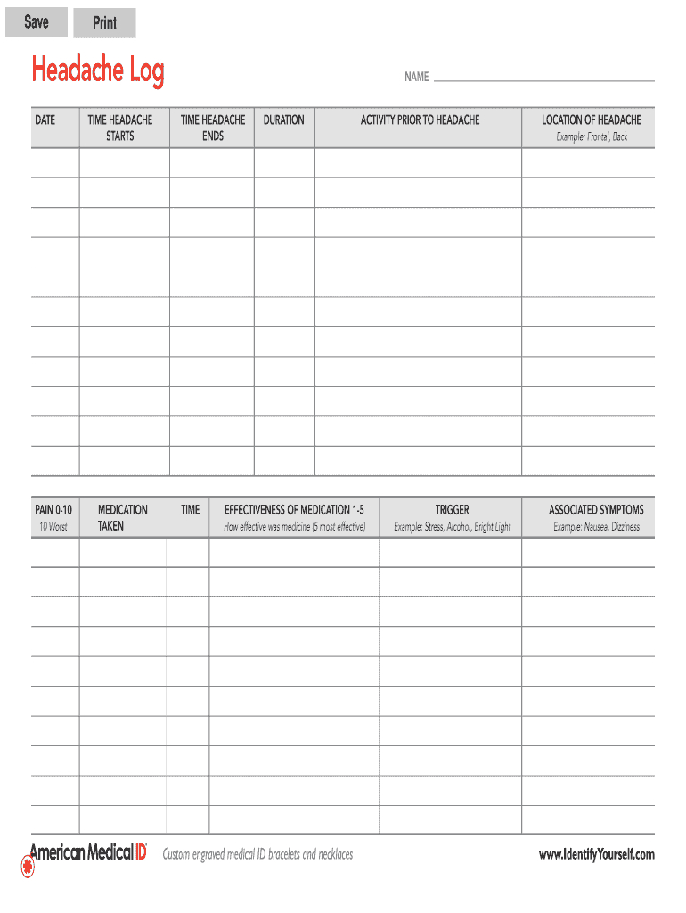 Headache Log Examples: Fill Out &amp;amp; Sign Online | Dochub inside Free Printable Headache Diary