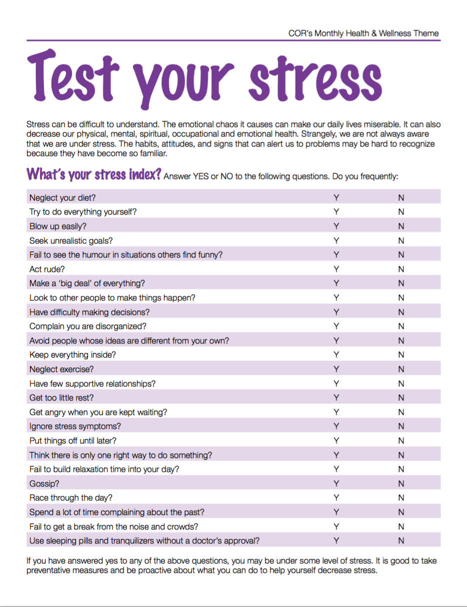 Health &Amp; Wellness Theme For July 2017: Stress Test – Creative intended for Free Printable Stress Test