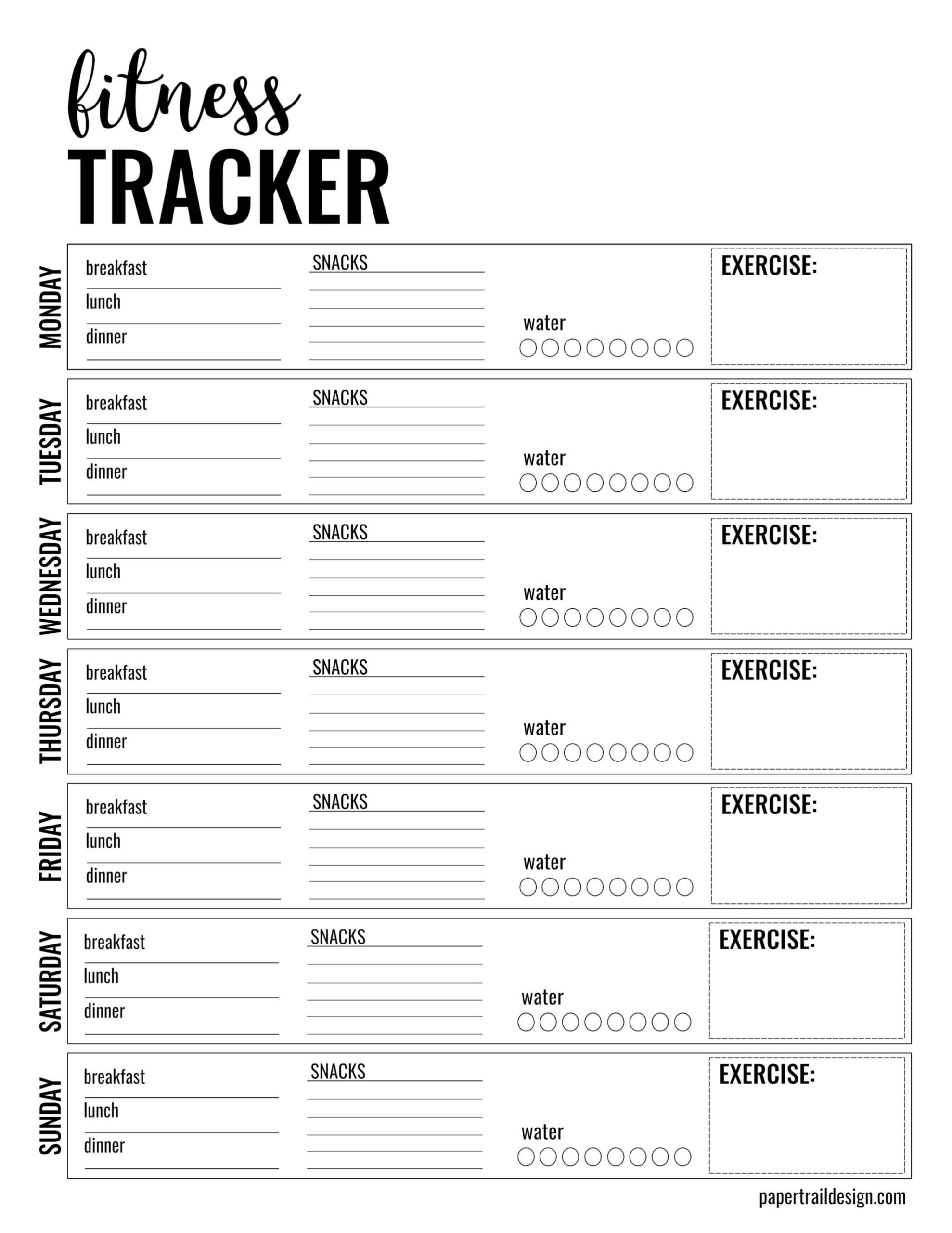 Health & Fitness Tracker Free Printable Planner Page - Paper Trail regarding Free Printable Fitness Tracker