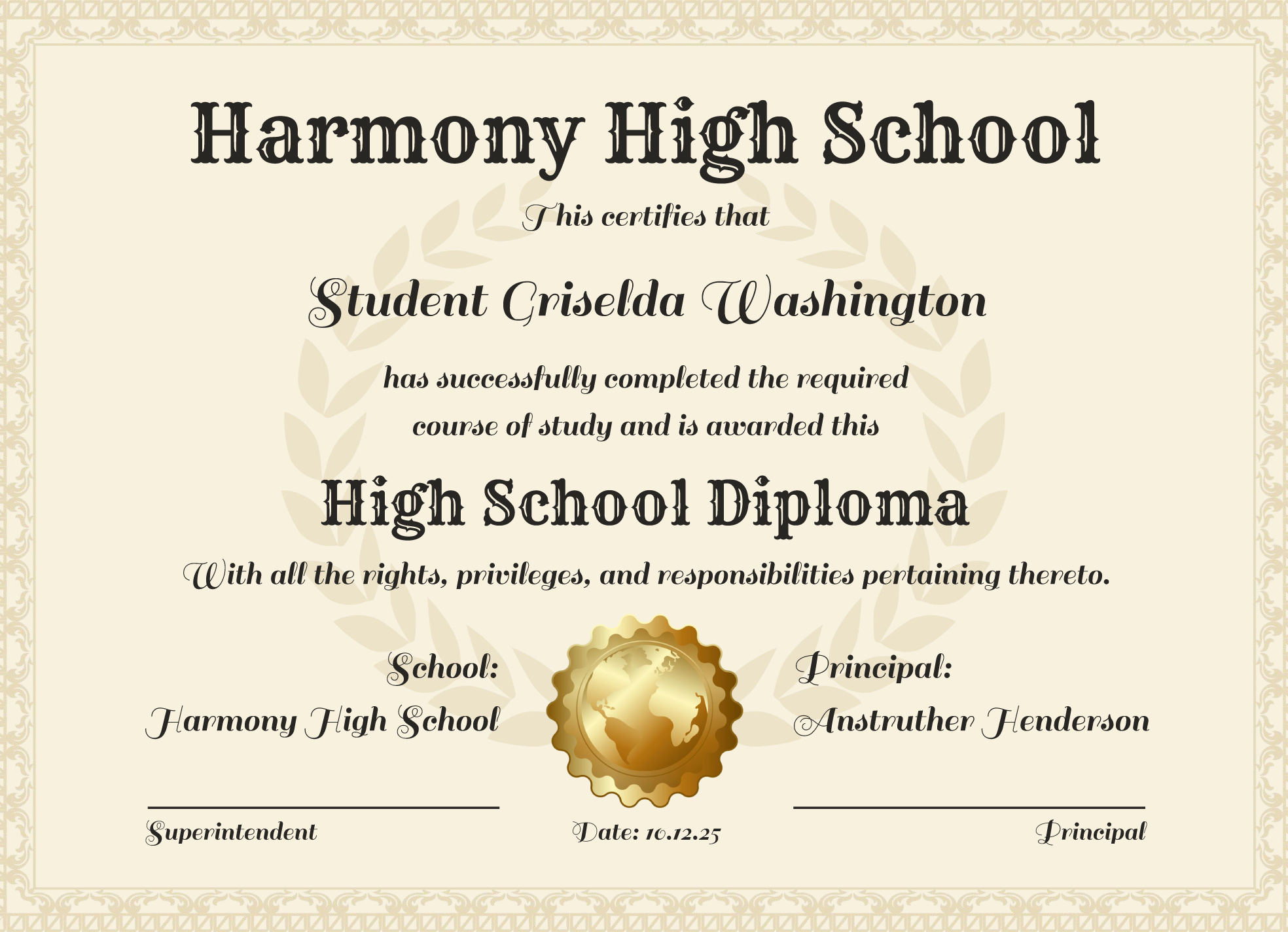 High School Diploma Free Google Docs Template - Gdoc.io in Free Printable Diploma Template