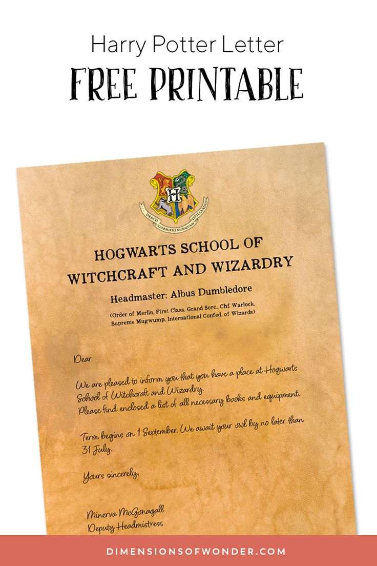 Hogwarts Acceptance Letter Template Free Printable (Front + Back) for Hogwarts Acceptance Letter Template Free Printable
